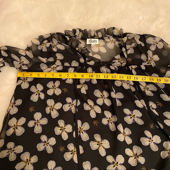 GLAM LOS ANGELES  | SHEER FLORAL BOHO RUFFLE SLEEVE BLOUSE - Picture 11 of 15